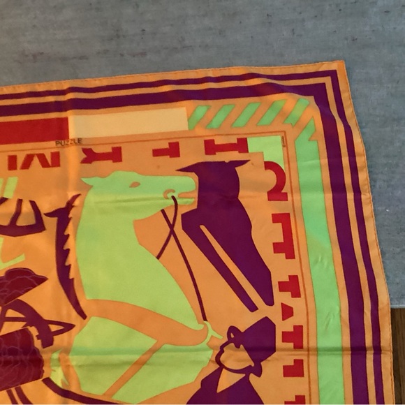 Hermes “Puzzle”Orange and Purple Silk Scarf - Picture 3 of 9